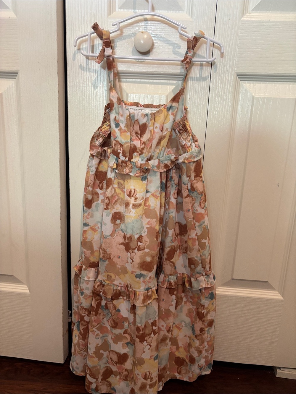 Janie and Jack Floral Ruffle Tiered Sundress - Cream, Brown, Pastel Blue, Yellow
